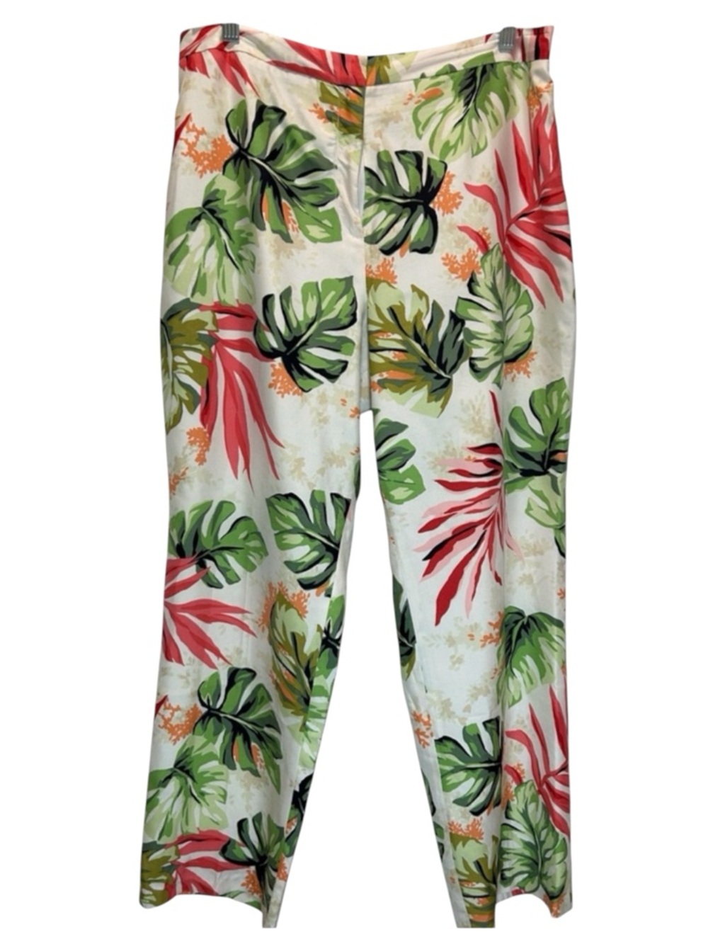 Talbots Silk Lined Flat Front Pants w/ Tropical Floral Print - Size 14 Petite